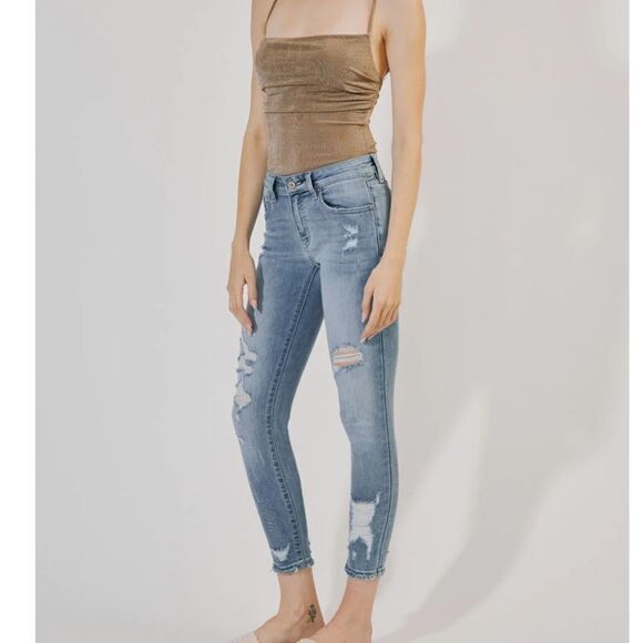 Medium Stone Washed Distressed Ankle Skinnies - Picture 12 of 15